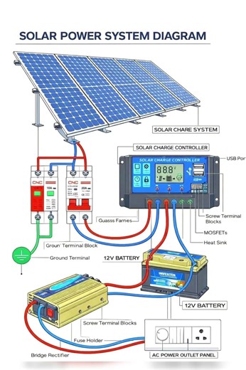 Solar Power System – Working Diagram, Connection & Key Concepts #physics #learnphysics #conceptclear