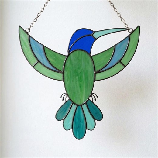 Hummingbird Stained Glass Pattern 2: Modern Suncatcher DIY (PDF/JPEG)