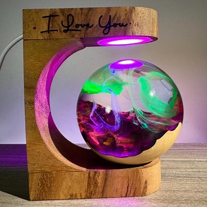 Color Swirl Resin Globe Lamp – Handmade LED Light With Purple & Green Mist | Custom Cosmic Orb Gift, Personalized Desk Decor - Etsy