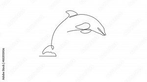 Animated self drawing of dolphin video design illustration. Fish animal themes in simple continuous line design video concept. Fish are aquatic vertebrates live in water and breathe through gills.