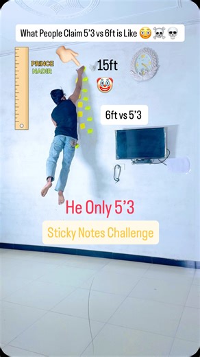 Nadir Husain on Instagram: "What People Claim 5’3 vs 6ft is Like 😳☠️💀 #height #jump #stickynotes #explore #challenge #nadirhusain #saharanpur #reels"