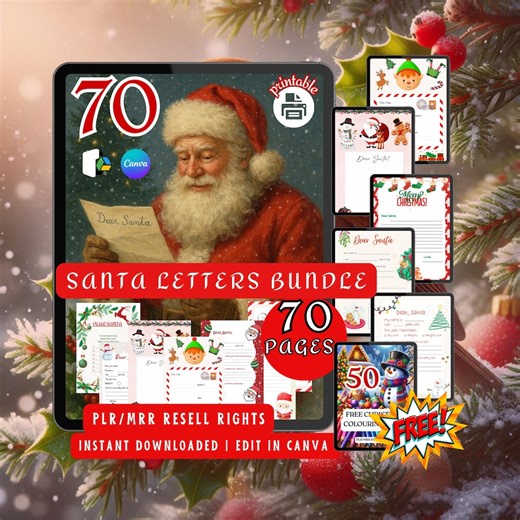 70 Santa Letters Bundle, Printable Editable, Christmas Activity, PLR/MRR 50 Free Colouring Pages - Etsy UK