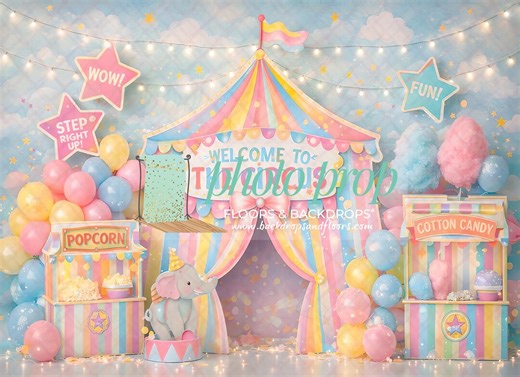 Pink & White Pastel Big Top Circus Celebration Photography Backdrop, Big Top Carnival Tent, Balloons, Cotton Candy, Cake Smash Photos - Etsy