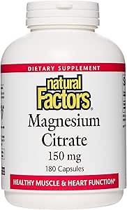 Natural Factors, Magnesium Citrate 150 mg, Muscle and Heart Health Formula, 180 Capsules