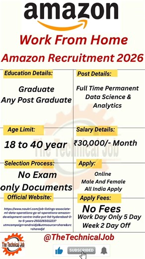 Amazon Recruitment 2026 | 10th, 12th Pass Job | Salary ₹18,000–₹30,000 | Direct Apply #amazon #job