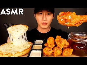 ASMR EXTRA CHEESY PIZZA & HONEY GLAZED FRIED CHICKEN MUKBANG (No Talking) EATING SOUNDS