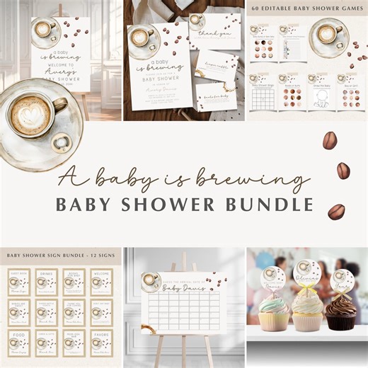 A Baby is Brewing Coffee Baby Shower Bundle, Gender Neutral Coffee Bean Baby Shower Template Bundle, Coffee Theme Shower Invite Bundle BS58 - Etsy
