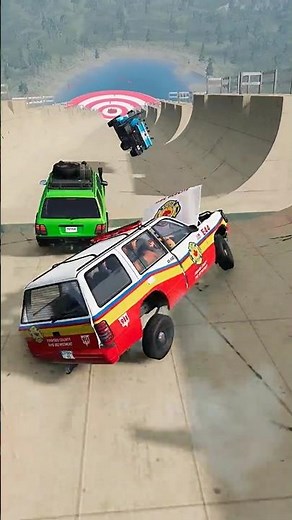 Off-Road 4x4 SUVs VS Crashes Stairs Ramp 😱 Fire Truck vs Pickup Car Stunts Game Gameplay Video