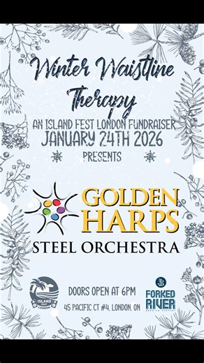 London’s own Golden Harps Steel Orchestra was founded over 20 years ago to introduce the national instrument of Trinidad & Tobago to the greater Southwestern Ontario region. Terry Greene, one of the founding members, and still the band’s leader and musical arranger, has cultivated a team of musicians from all walks of life, reflecting the Canadian social mosaic. Like its members, the band repertoire is very diversified, offering musical arrangements from Island Rhythms to Contemporary Top 40; fr