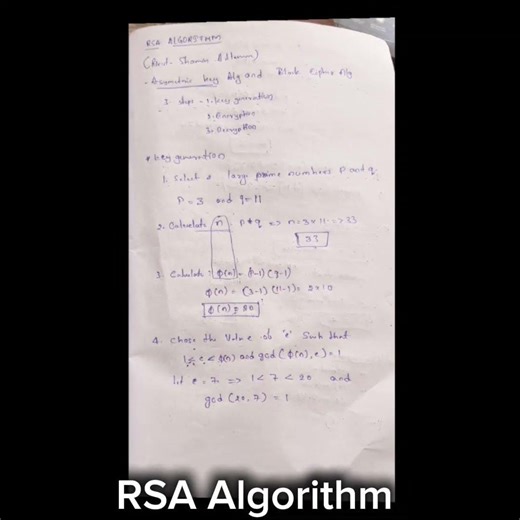 RSA algorithm in 3 steps 🪜#algorithm #cryptography#videos #learning#easy