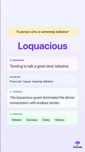 LOQUACIOUS: A person who is extremely talkative | One Word Substitute | Wordrella