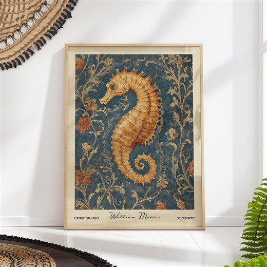 William Morris Seahorse Print, Vintage Ocean Wall Art, Nautical Nature Decor - Etsy