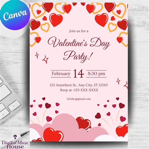 Valentine's Virtual Party Invitation, Editable Online Valentine Invite, Digital Zoom Party Card, Romantic E Invite Template, PDF Design - Etsy