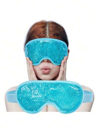 1pc Reusable Gel Bead Hot/Cold Eye Mask, Soft Ice Pack Eye Patch With Adjustable Strap, Plush Edge Contours To Skin, Suitable For Puffy Eyes, Dark Circles, Eye Fatigue Relief, Daily Skincare, Night Sleep, Travel, Makeup, Summer Cooling, Winter Warmth, SPA Self-Care, Gift, Light Blue | SHEIN