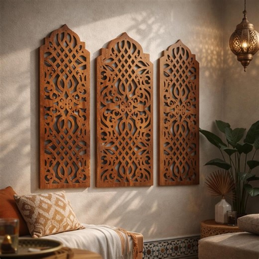 Moroccan Wall Panels Set, Islamic Wall Art Triptych, Moroccan Wood Panels, Sacred Geometry Decor, Ramadan Decor, Eid Gifts - Etsy