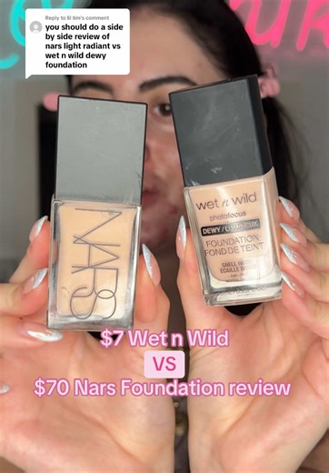 Replying to @lil tim I’m so excited for this wear test! We are putting my favorite @NARS Cosmetics foundation to a side by side test with @wetnwildbeauty 💗🥰💄 #realskintexture #makeuptutorial #acnecoverage #foundationreview #drugstoredupe
