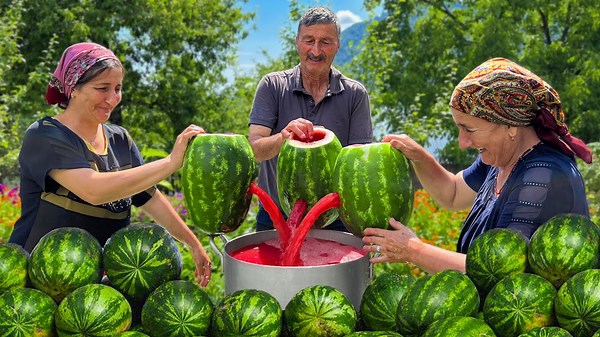 Cooking Watermelon Jam and Juice with Grandma
