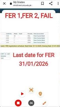 Reappear admission aiou 2026 l Aiou FER 1,FER 2,fail subject admission l How to re appear admisdion
