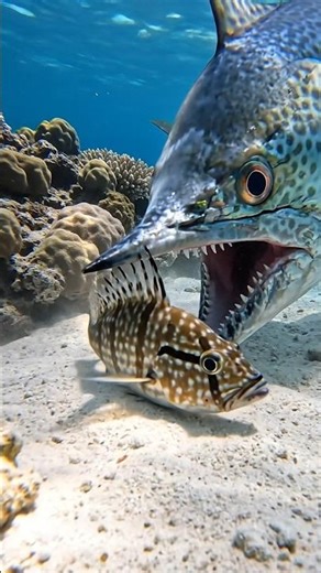 Wahoo Monster vs. Fantail Filefish – Ocean's Fastest Hunter! #shorts