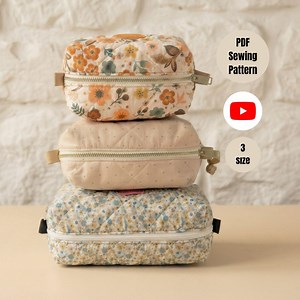 Makeup Bag Pattern : Video Tutorial, Quilted Bag 3 Sizes Cosmetic Zipper Pouch Digital Product - Etsy