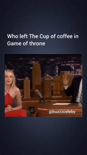 Celebs | Streamers on Instagram: "viral throwback moment from a late-night talk show 🖤☕ The clip features a blonde actress in a red one-shoulder dress animatedly answering a question about the infamous Game of Thrones coffee cup mistake. The on-screen text reads, “Who left the cup of coffee in Game of thrones”, setting up the joke. As she gestures mid-sentence, the crowd energy feels playful and teasing, like a fun behind-the-scenes confession. The moment taps into one of the most talked-about 