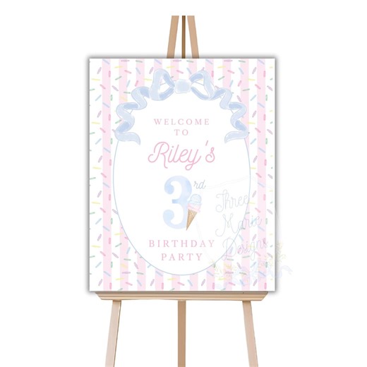Pastel Ice Cream Welcome Sign | Editable Signage, Ice Cream Welcome Sign | Ice Cream and Popsicle Birthday Decor | Pink Ice Cream Bow Sign - Etsy