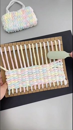 Cardboard loom weaving #weaving #looms #weaving tutorial #yarn #shorts