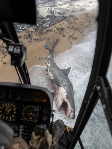6.1K views · 27 reactions | 麗 MEGALODON ALERT! 麗  Remote inhabited island off Australia’s east coast  This footage is INSANE! A helicopter just captured a gigantic MEGALODON shark stranded on the beach!  Locals and tourists are crowding the sh | Aloys-Mythical-q6f | Facebook