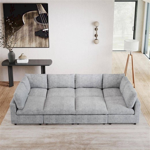 Check The Home Depot's Q&A Before Buying: Magic Home Modular Cloud Couch, 134 in. Square Arm Chenille L-Shaped Sofa with 2 Chaise Ottomans, Washable Covers in. Gray