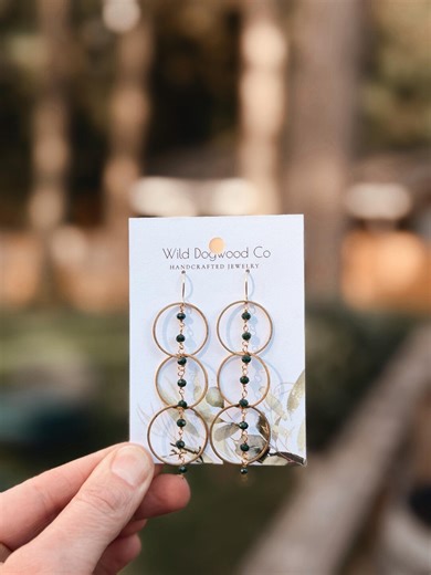 Dangle Chain Earrings – Dark Emerald Green Bead Boho Jewelry - Etsy