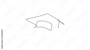 Graduation hat. Animated self drawing of continuous line draw graduate cap minimalist illustration on white background. Full length simple line animation style. Hand drawn concept for education.