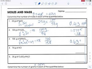 Moles to Mass Conversion Worksheet Walkthrough