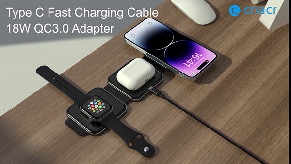 Criacr 3 in 1 Foldable Wireless Charging Station,3in 1 Wireless Charger,Travel Charger for Multiple Devices,Magsafe Charger for iPhone 15/14//13/12, iWatch, AirPods Pro(Adapter not Included), White