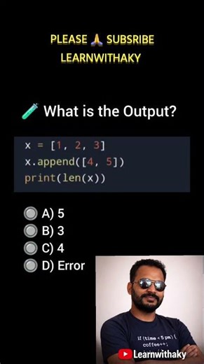 comment you answer #python #pythontutorial #learnwithaky #pythontutorial #pythoninterviewquestions