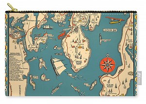 Boothbay Harbor and Vicinity - Vintage Illustrated Map - Pictorial - Cartography Zip Pouch by Studio Grafiikka