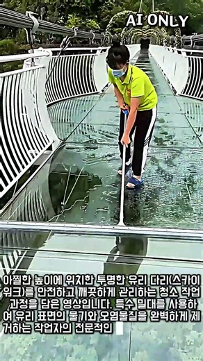 안전을 위한 고공 유리 다리 관리 및 세척 과정 #worker #process #safety #professional #infrastructure