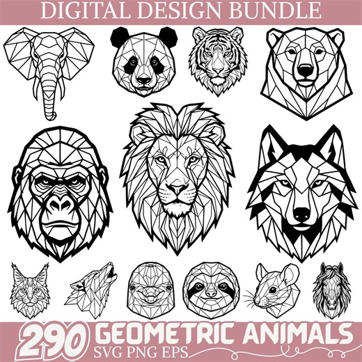 Geometric Animal SVG Bundle, Polygon Animal Head Line Art PNG, Wild Animal Clipart, Low Poly Animal Face Vector for Cricut & Sublimation - Etsy