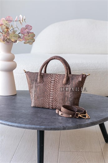 Luxury Brown Python Leather Handbag - Snakeskin Top Handle Crossbody and Shoulder Bag - Etsy