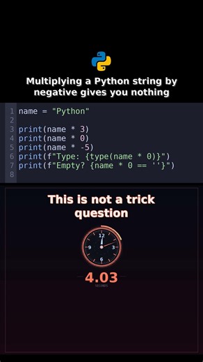 Multiplying a Python string by negative gives you nothing #pythonshorts