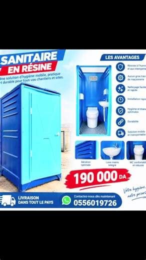 🚿 CABINE SANITAIRE EN RÉSINE ✅ Résistante à l’humidité et aux intempéries ✅ Facile à nettoyer et à entretenir ✅ Installation rapide ✅ Hygiénique et parfaitement étanche ✅ Aucune maçonnerie lourde nécessaire 🚚 Livraison disponible dans toute l’Algérie ! 📞 Contact / WhatsApp : 0556 01 97 26 💪 Une solution pratique, durable et idéale pour vos chantiers, bases de vie et espaces professionnels ! #CabineSanitaire #algerie🇩🇿 #SanitaireDeChantier #creatorsearchinsights #créerunevisionetunaperçu