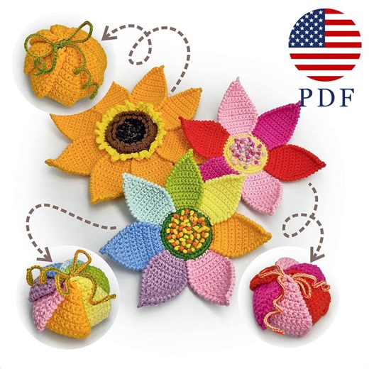 Crochet Flower Gift Box Pattern 5in1, No Sew Coaster Set (PDF Tutorial), Small Gift Bag - Etsy UK