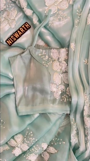 Comment "Link" to order Aqua green organza saree