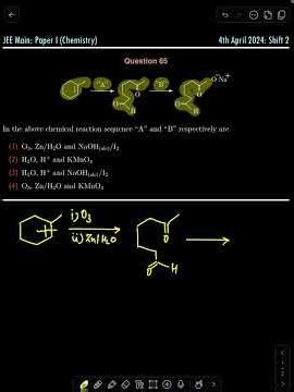 JEE Main PYQ | 1-Methylcyclohexene Reaction Mechanism | Ozonolysis & Iodoform Test Sequence