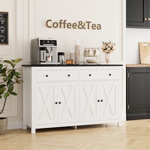 Homfa 55.1'' W Kitchen Buffet Storage Cabinet with Adjustable Shelves, 4-Doors 2-Drawers Sideboard Storage Cabinet, White/Black - Walmart.com
