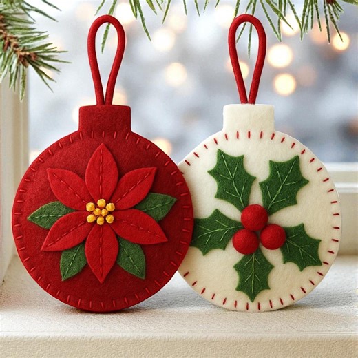 Christmas Poinsettia & Holly Felt Ornament Pattern – PDF SVG DIY Bauble Sewing Template - Etsy Australia