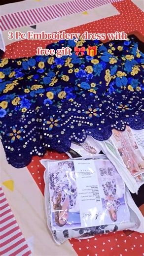 3 Pc Embroidery dress with free gift 🎀🎁💯