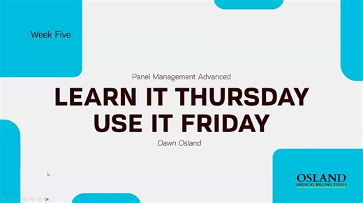 Osland Medical Billing Tools: Panel Management Advanced | Oct 30, 2025