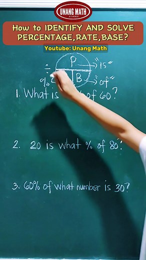 Topic: How to IDENTIFY and SOLVE the PERCENTAGE, RATE, AND BASE? #percentagetrick #mathtutorial #MathematicsChallenge #Maths #mathmadeasy #CSEReview #MathHacks | Unang Math