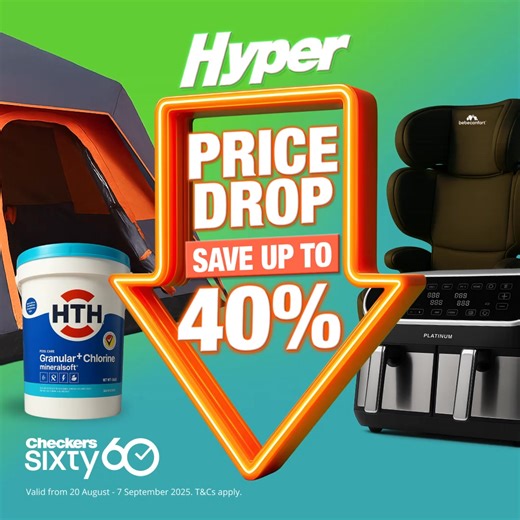 Hyper Price Drop deals are available on Sixty60 in selected areas only, and in-store at all Checkers Hypers. | Checkers Sixty60