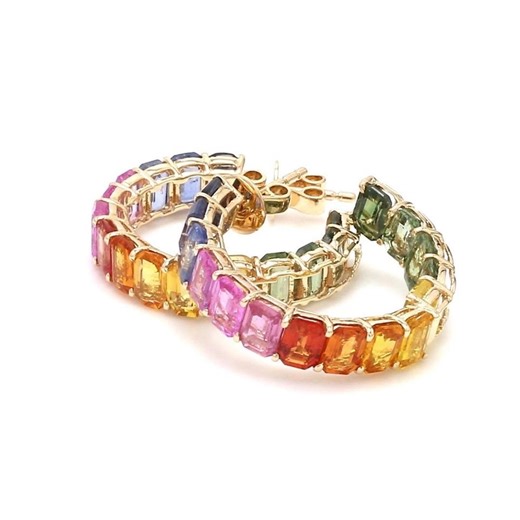 Natural Multi-sapphire Gold Hoop Earrings: Octagon Rainbow Design - Etsy